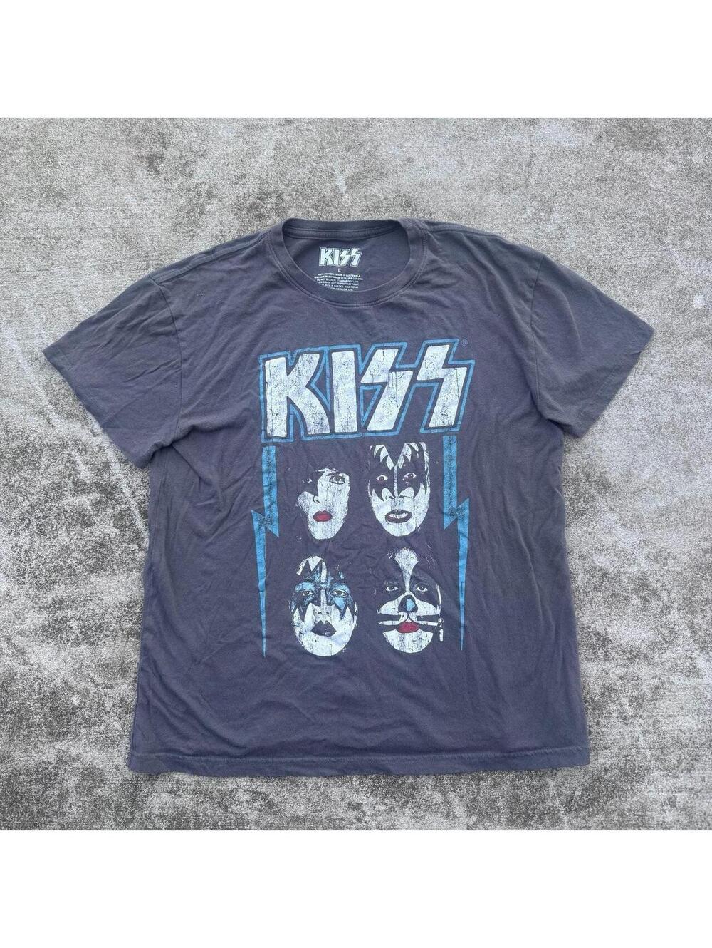 KISS Band Graphic T-Shirt Grey Large Cotton